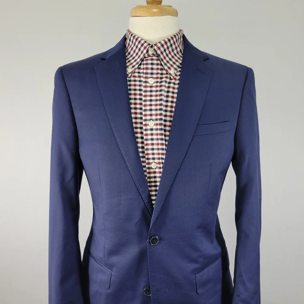 Calvin Klein Men's Sport Coat Blazer Two Button Blue Wool Extreme Slim Fit 40L